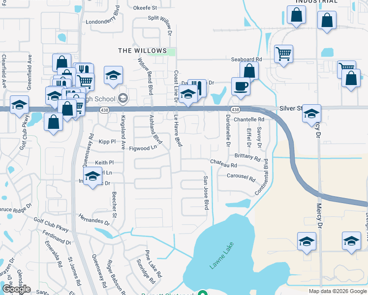 map of restaurants, bars, coffee shops, grocery stores, and more near 2219 Le Havre Boulevard in Orlando