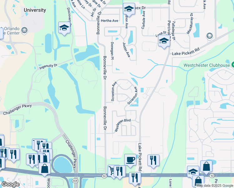 map of restaurants, bars, coffee shops, grocery stores, and more near 13608 Brigham Young Dr in Orlando