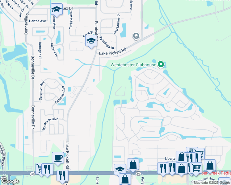 map of restaurants, bars, coffee shops, grocery stores, and more near 2099 Warwick Hills Drive in Orlando