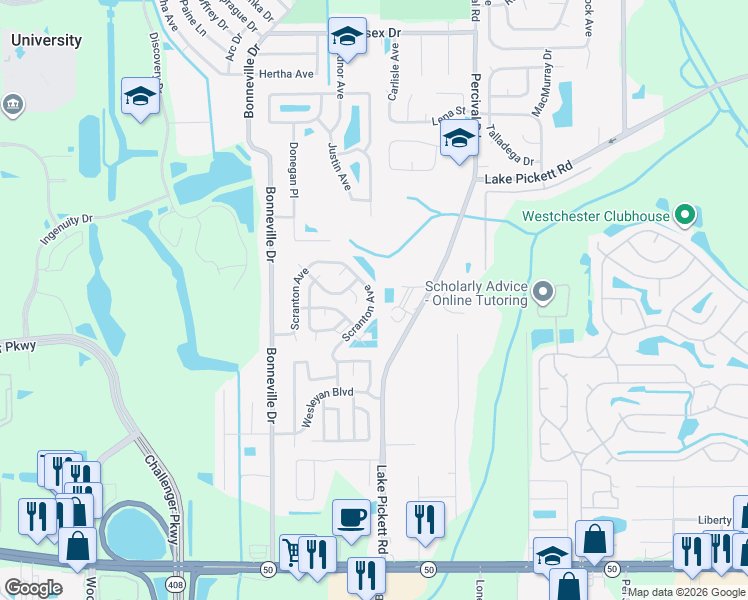 map of restaurants, bars, coffee shops, grocery stores, and more near 2003 Scranton Avenue in Orlando