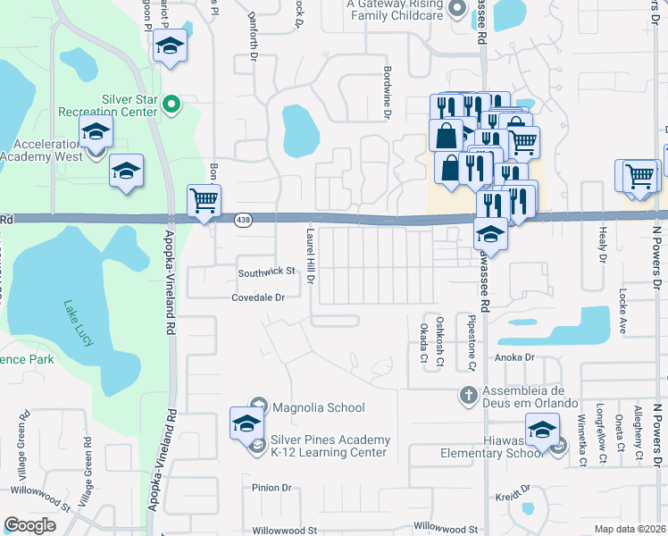 map of restaurants, bars, coffee shops, grocery stores, and more near Rector Avenue in Orlando