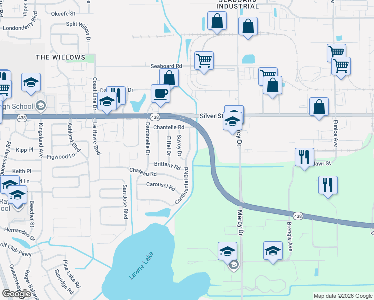 map of restaurants, bars, coffee shops, grocery stores, and more near 2219 Continental Boulevard in Orlando