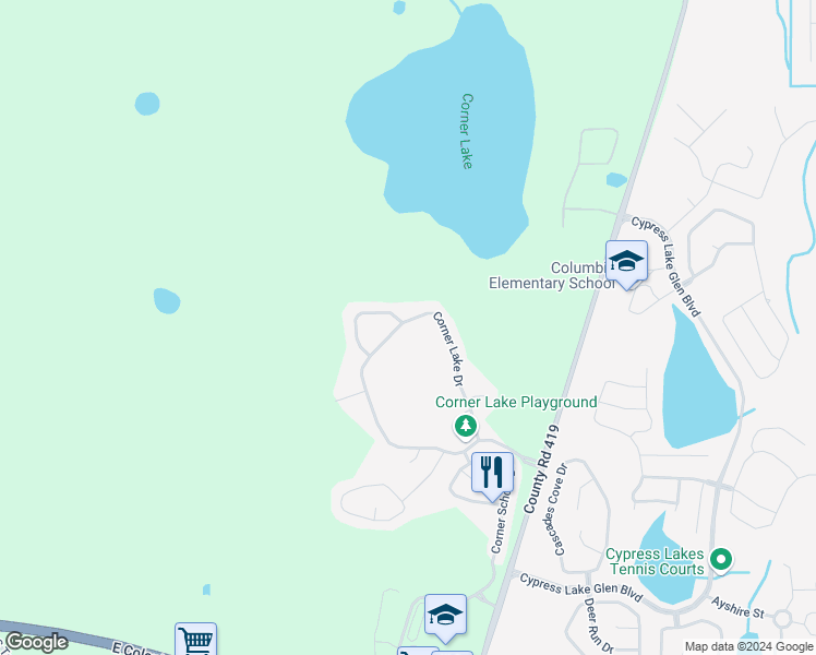 map of restaurants, bars, coffee shops, grocery stores, and more near 16447 Corner Lake Drive in Orlando