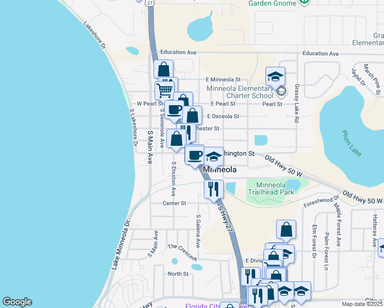 map of restaurants, bars, coffee shops, grocery stores, and more near in Minneola