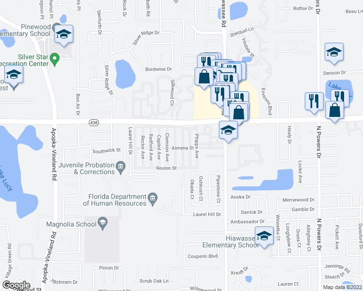 map of restaurants, bars, coffee shops, grocery stores, and more near 2438 Percy Avenue in Orlando
