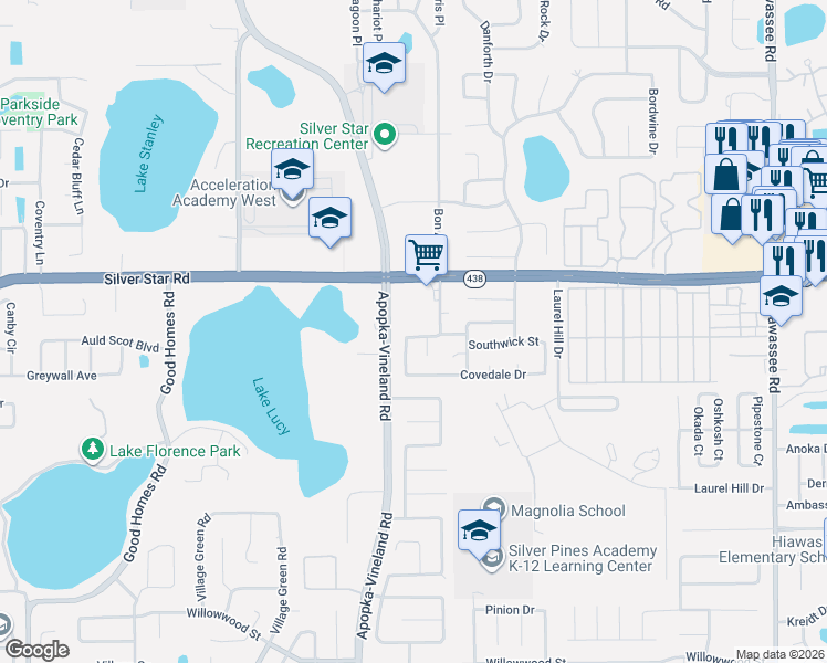 map of restaurants, bars, coffee shops, grocery stores, and more near 7861 Shellbark Drive in Orlando