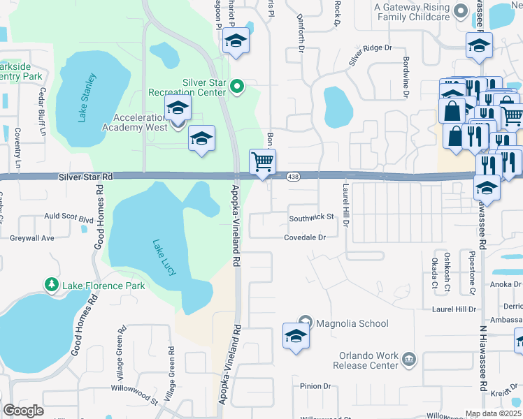 map of restaurants, bars, coffee shops, grocery stores, and more near 7775 Gramercy Court in Orlando