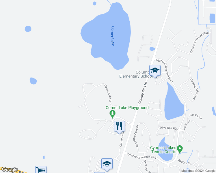 map of restaurants, bars, coffee shops, grocery stores, and more near 16338 Corner Lake Drive in Orlando