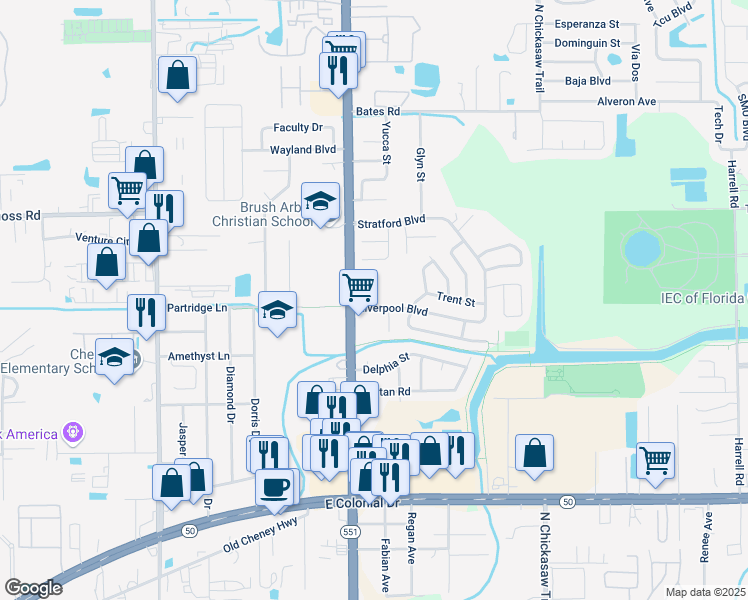 map of restaurants, bars, coffee shops, grocery stores, and more near 2113 North Goldenrod Road in Orlando