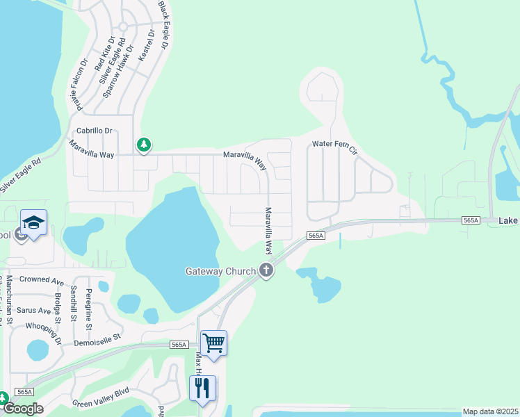 map of restaurants, bars, coffee shops, grocery stores, and more near 9245 Halsey Drive in Groveland