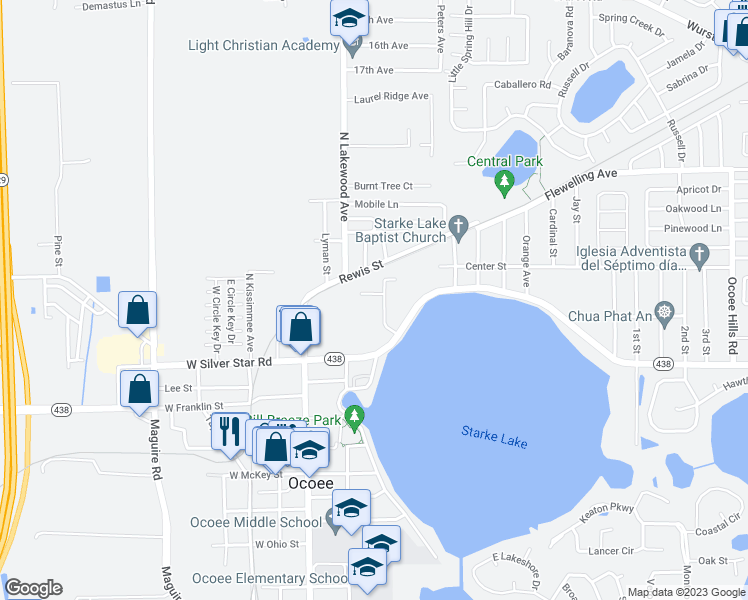 map of restaurants, bars, coffee shops, grocery stores, and more near 703 Kelly's Cove in Ocoee