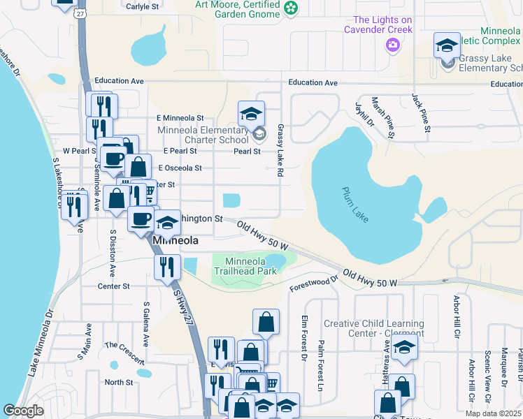 map of restaurants, bars, coffee shops, grocery stores, and more near 319 East Chester Street in Minneola