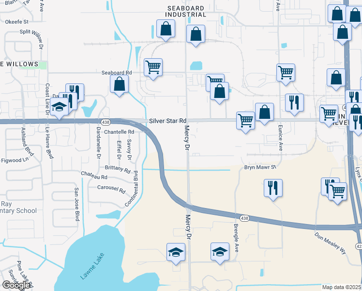 map of restaurants, bars, coffee shops, grocery stores, and more near 4000 Silver Star Road in Orlando