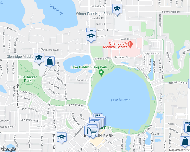 map of restaurants, bars, coffee shops, grocery stores, and more near 2000 South Lakemont Avenue in Winter Park