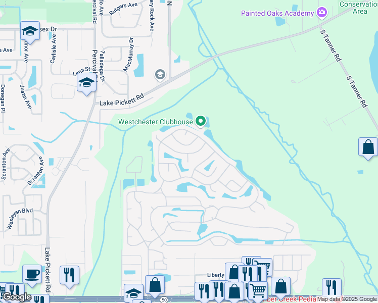 map of restaurants, bars, coffee shops, grocery stores, and more near 14201 Forest Oaks Drive in Orlando