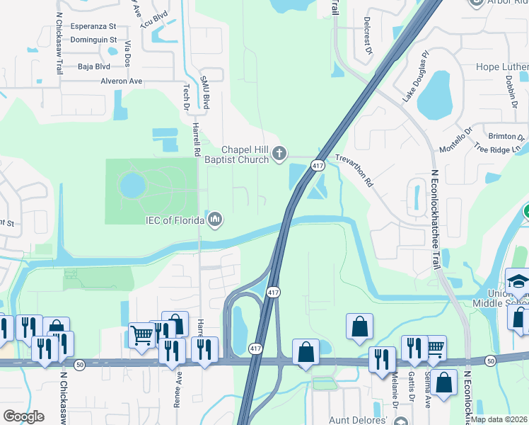map of restaurants, bars, coffee shops, grocery stores, and more near 2323 Alvin Street in Orlando
