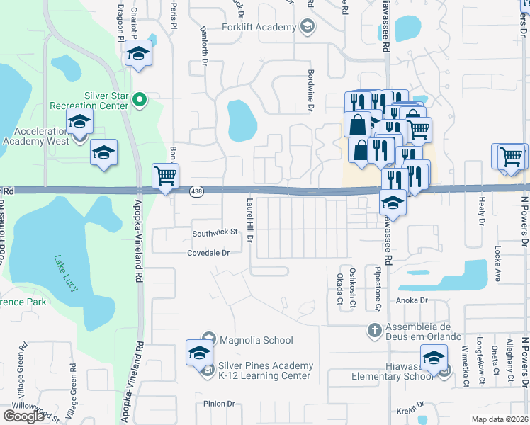 map of restaurants, bars, coffee shops, grocery stores, and more near 2501-2599 Rector Ave in Orlando