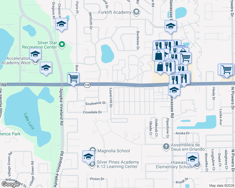 map of restaurants, bars, coffee shops, grocery stores, and more near 2501-2599 Rector Ave in Orlando