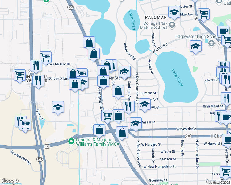 map of restaurants, bars, coffee shops, grocery stores, and more near 2710 Taft Ave in Orlando