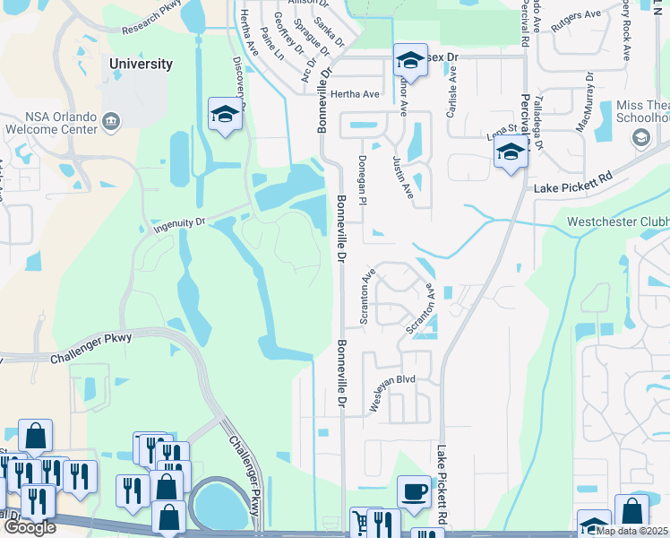 map of restaurants, bars, coffee shops, grocery stores, and more near 2032 Bonneville Drive in Orlando