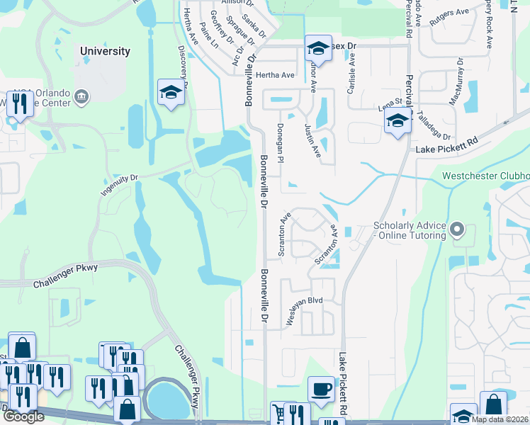 map of restaurants, bars, coffee shops, grocery stores, and more near 2063 Bonneville Drive in Orlando