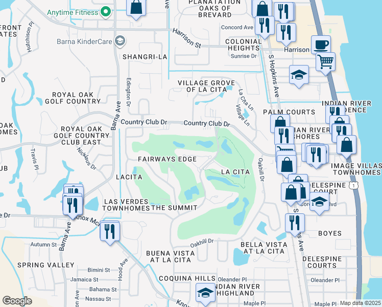 map of restaurants, bars, coffee shops, grocery stores, and more near 784 Florencia Cir in Titusville