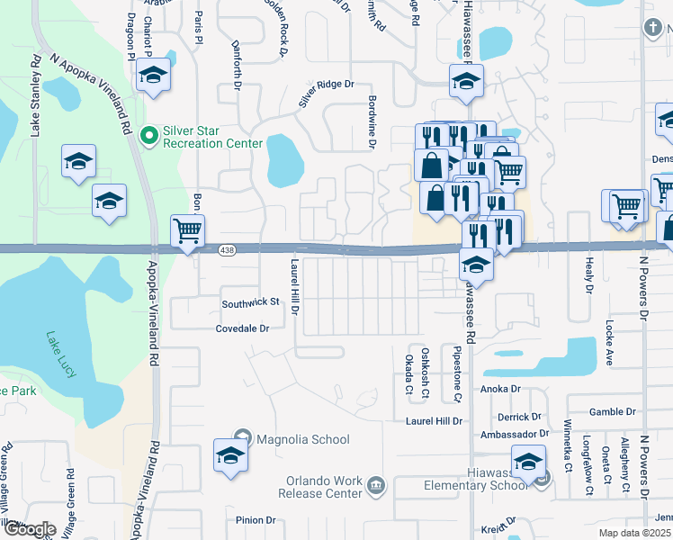 map of restaurants, bars, coffee shops, grocery stores, and more near 2501-2599 Rector Ave in Orlando
