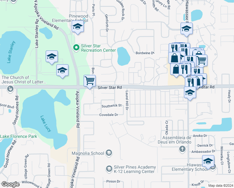 map of restaurants, bars, coffee shops, grocery stores, and more near 2543 Summer Glen Drive in Orlando