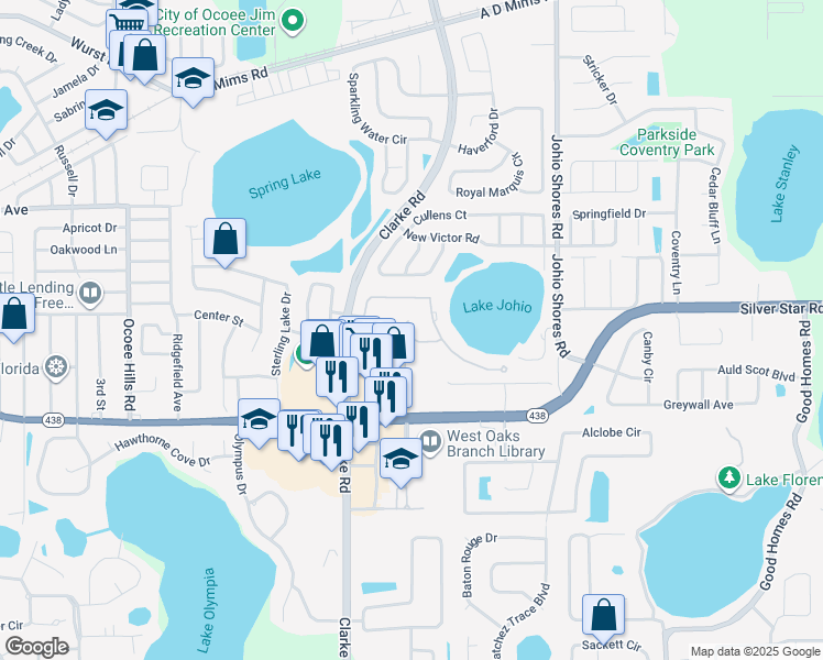 map of restaurants, bars, coffee shops, grocery stores, and more near 509 Herring Gull Court in Ocoee