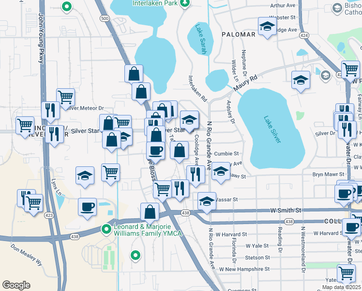 map of restaurants, bars, coffee shops, grocery stores, and more near 2710 Taft Avenue in Orlando
