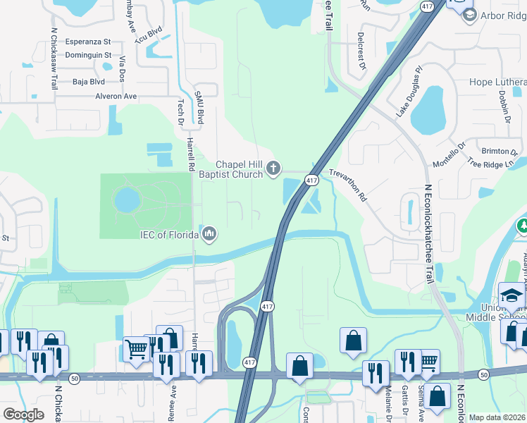map of restaurants, bars, coffee shops, grocery stores, and more near 2323 Alvin Street in Orlando