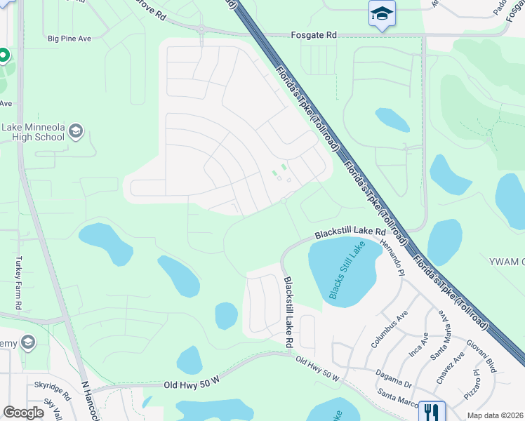 map of restaurants, bars, coffee shops, grocery stores, and more near Timbervale Trail in Clermont