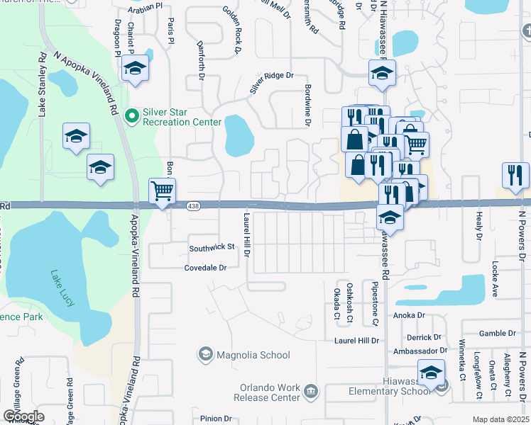 map of restaurants, bars, coffee shops, grocery stores, and more near 2599 Rector Ave in Orlando