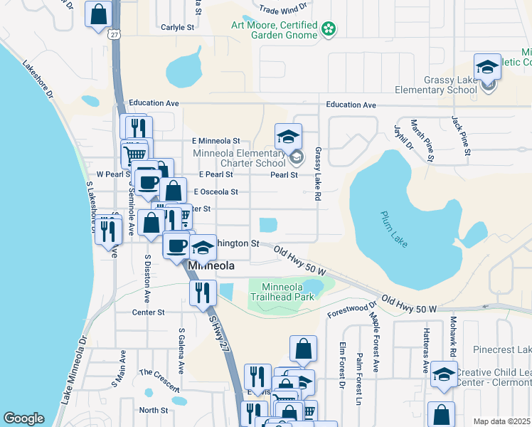 map of restaurants, bars, coffee shops, grocery stores, and more near 305 East Chester Street in Clermont