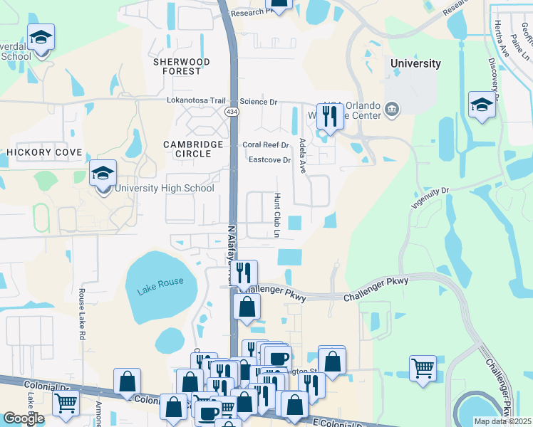 map of restaurants, bars, coffee shops, grocery stores, and more near 2717 Tally Ho Avenue in Orlando