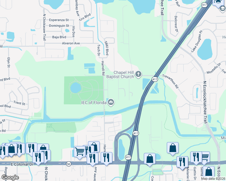 map of restaurants, bars, coffee shops, grocery stores, and more near 8660 Trevarthon Road in Orlando