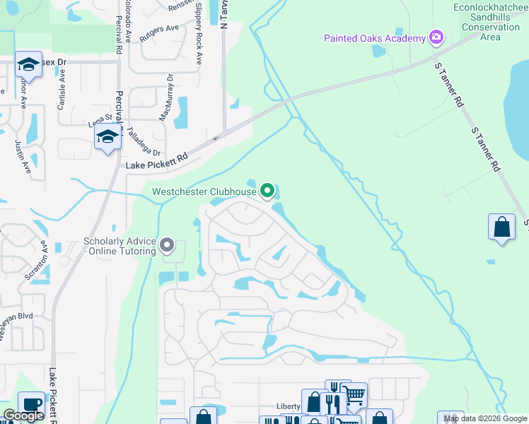 map of restaurants, bars, coffee shops, grocery stores, and more near 2153 Pebble Beach Boulevard in Orlando