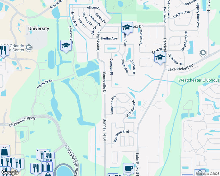map of restaurants, bars, coffee shops, grocery stores, and more near 2119 Donegan Place in Orlando