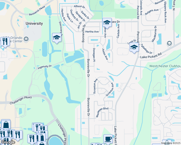 map of restaurants, bars, coffee shops, grocery stores, and more near 2124 Bonneville Drive in Orlando