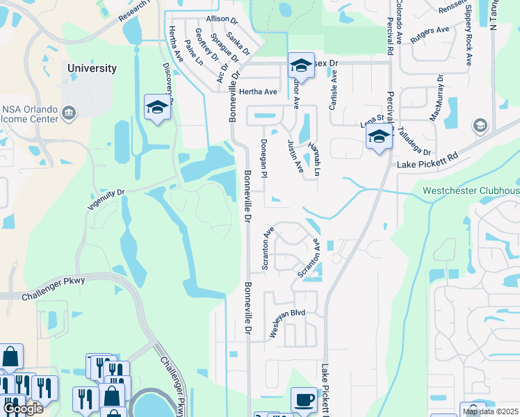 map of restaurants, bars, coffee shops, grocery stores, and more near 2119 Donegan Place in Orlando