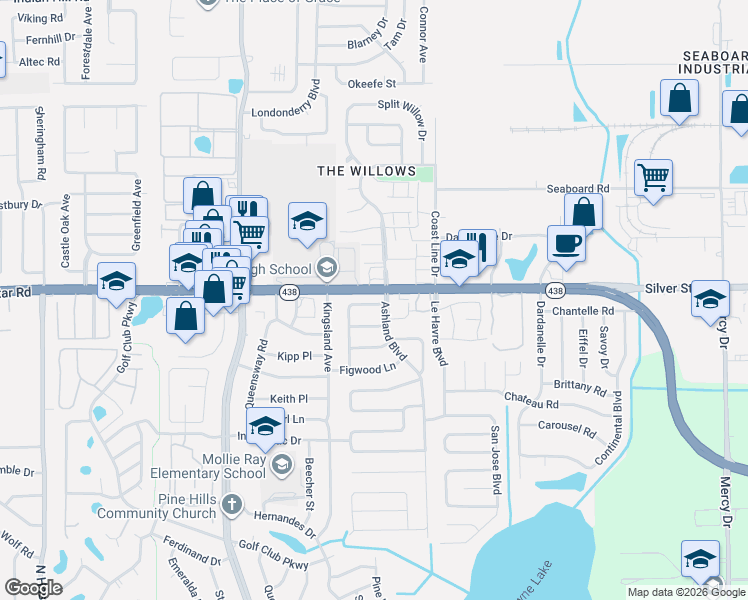 map of restaurants, bars, coffee shops, grocery stores, and more near in Orlando
