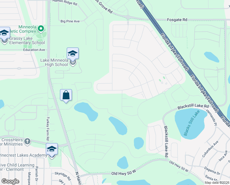 map of restaurants, bars, coffee shops, grocery stores, and more near 831 Zeek Ridge Court in Clermont