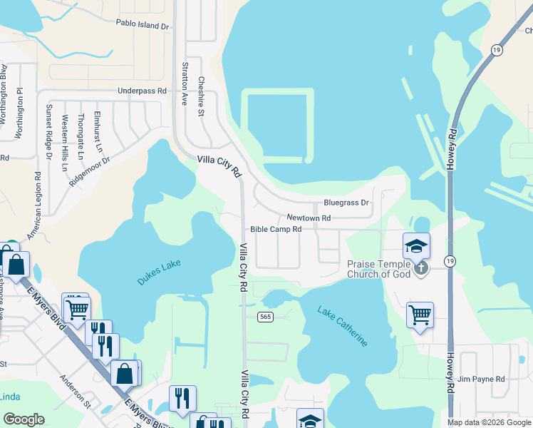 map of restaurants, bars, coffee shops, grocery stores, and more near 3007 Lorimer Court in Groveland