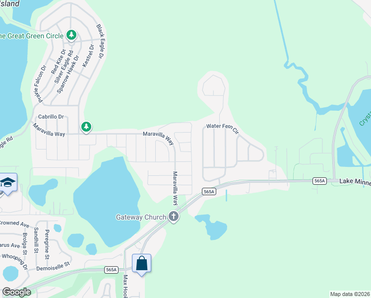 map of restaurants, bars, coffee shops, grocery stores, and more near 9636 Early Loop in Groveland