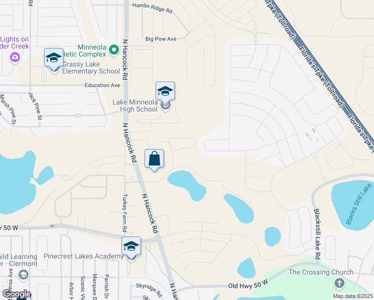 map of restaurants, bars, coffee shops, grocery stores, and more near 1890 Holden Ridge Lane in Minneola