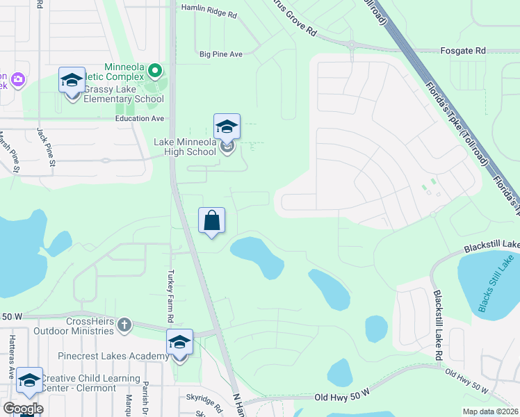 map of restaurants, bars, coffee shops, grocery stores, and more near 1890 Holden Ridge Lane in Minneola