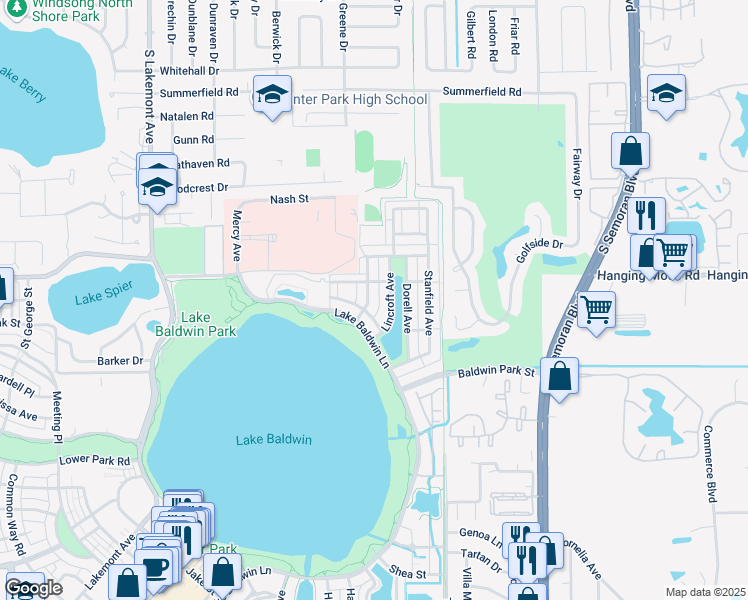 map of restaurants, bars, coffee shops, grocery stores, and more near 2951 Lindale Avenue in Orlando