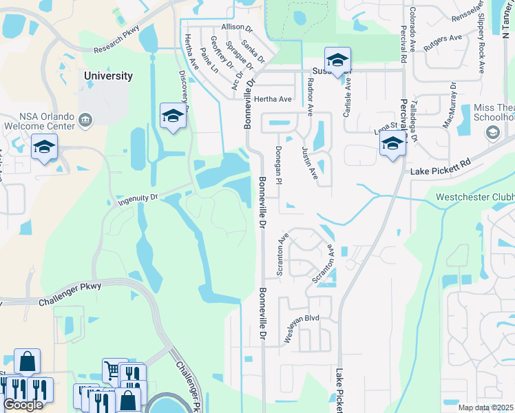 map of restaurants, bars, coffee shops, grocery stores, and more near 2124 Bonneville Drive in Orlando