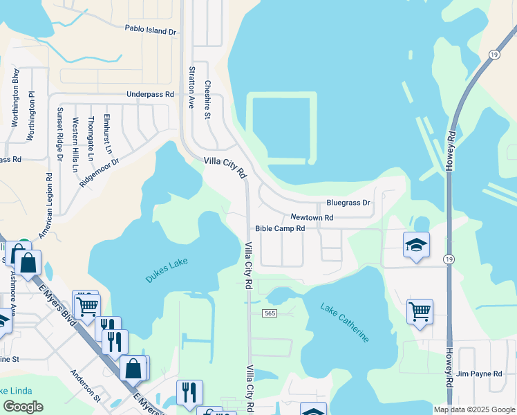 map of restaurants, bars, coffee shops, grocery stores, and more near 3002 Lorimer Court in Groveland