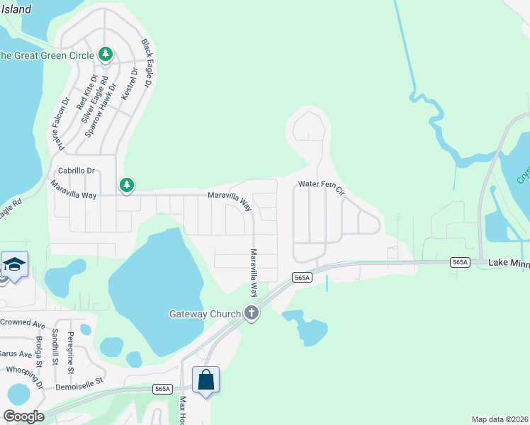 map of restaurants, bars, coffee shops, grocery stores, and more near 9636 Early Loop in Groveland
